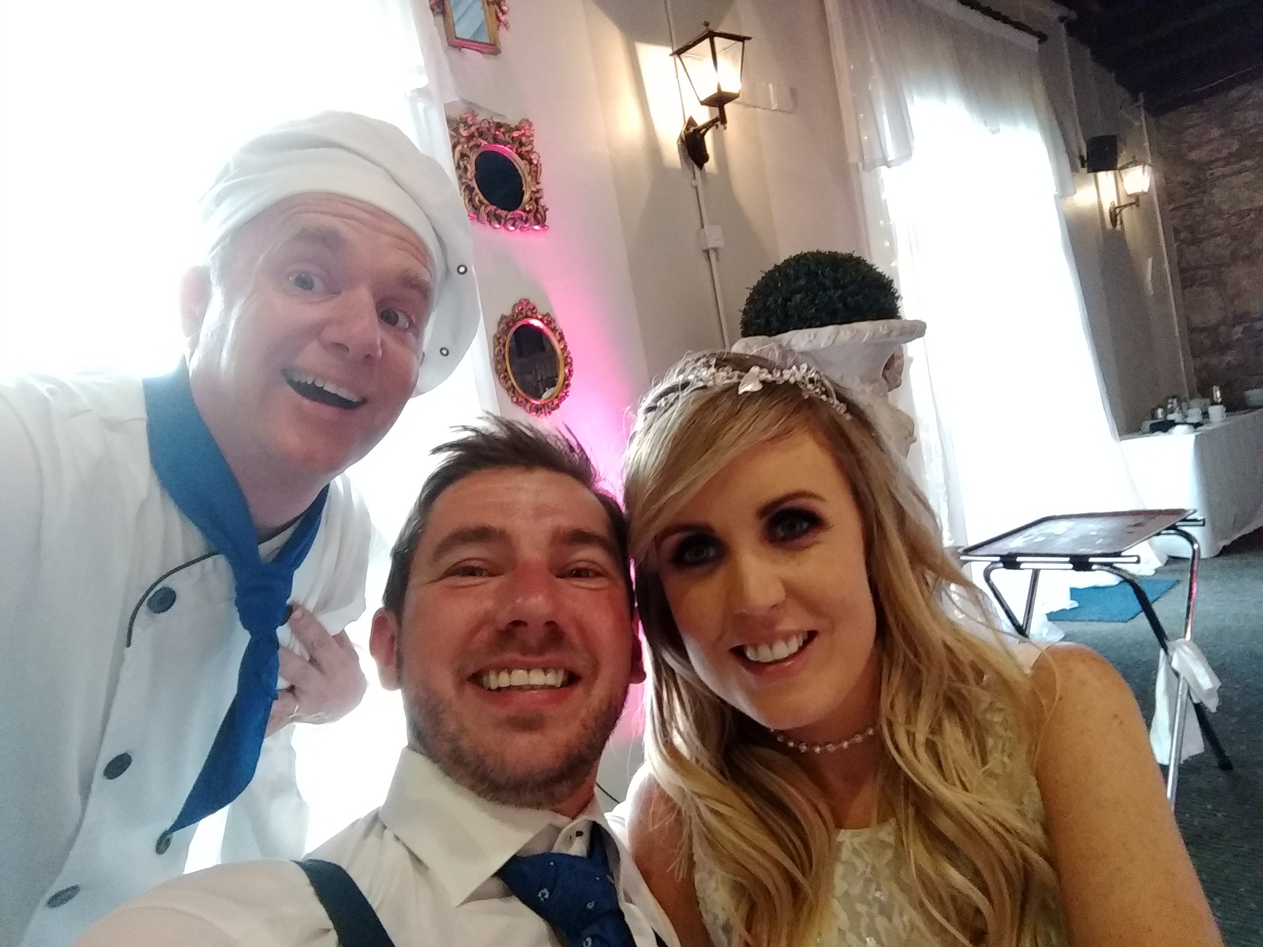Singing chef wedding selfie